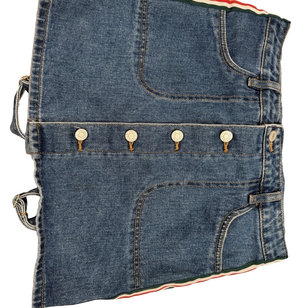Denim Overall Skirt with Striped Accents - Picture 3 of 6